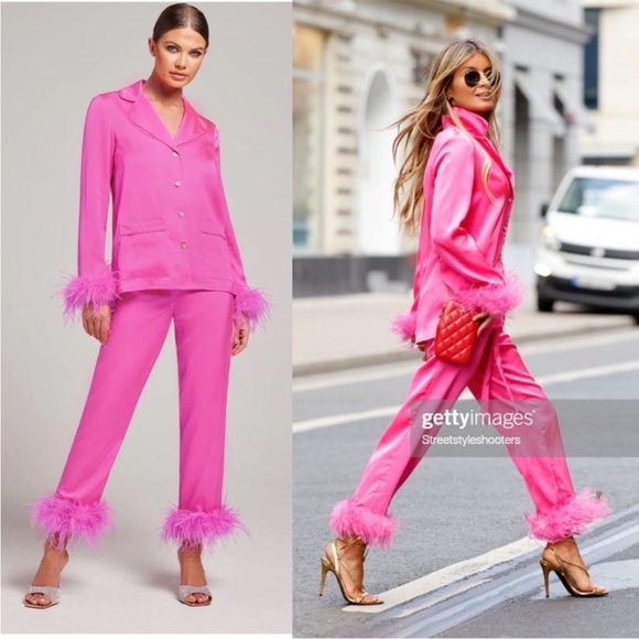 NADINE MERABI Darcie Hot Pink Feather Pajama Set *Blogger Favorite* - Picture 2 of 15